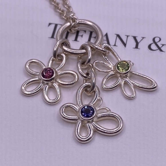Tiffany & Co.Silver Butterfly dragonfly Flower Gemstone 16" Necklace W/box 925 - Picture 6 of 10
